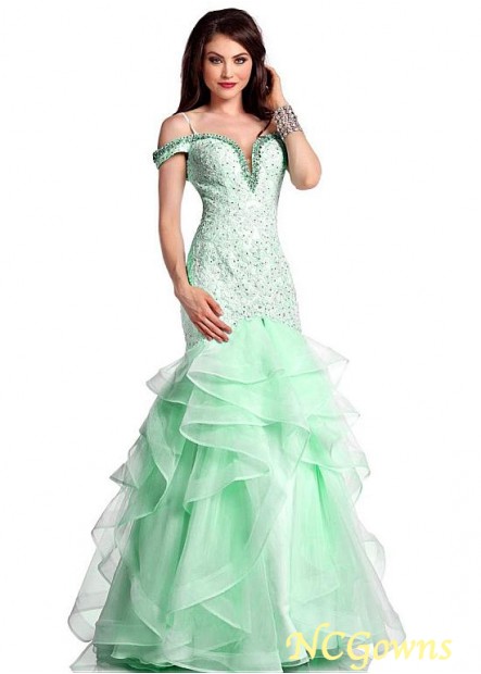 Ncgowns Tulle Green Spaghetti Straps Neckline Mermaid Trumpet Silhouette Evening Dresses