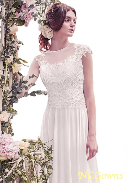 A-Line Silhouette Tulle  Chiffon Sleeveless Natural Waistline Full Length Wedding Dresses