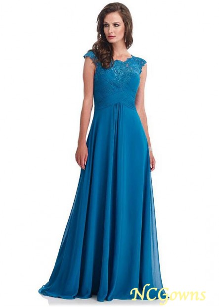 Bateau A-Line Silhouette Chiffon Fabric Full Length Royal Blue Dresses
