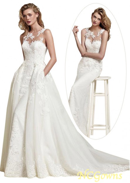2 In 1 Silhouette Sleeveless Tulle Lace Full Length Wedding Dresses
