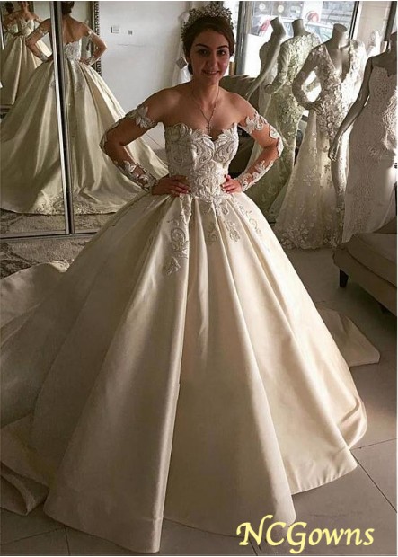 Natural Waistline Illusion Off-The-Shoulder Neckline Wedding Dresses