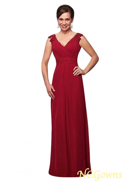 Red Tone V-Neck Chiffon Full Length Red Dresses T801525338601