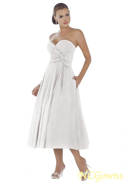 Tea-Length Without Train Train Taffeta Fabric Sleeveless Sleeve Length Raised A-Line Silhouette Wedding Dresses