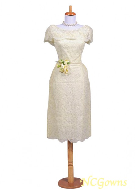 Ncgowns Tea-Length Length Lace Cap Scoop Neckline Short Wedding Dresses