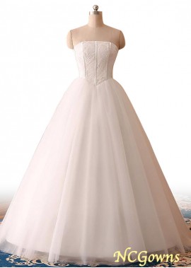 Lace  Tulle Strapless Full Length Length Wedding Dresses T801525318495