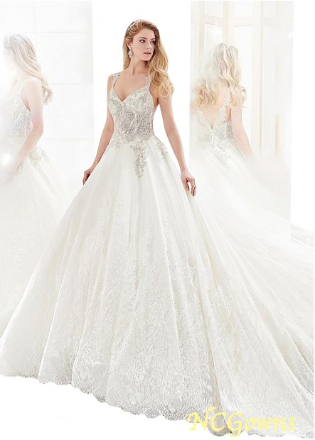 A-Line Silhouette Sleeveless Length Tulle Fabric Wedding Dresses