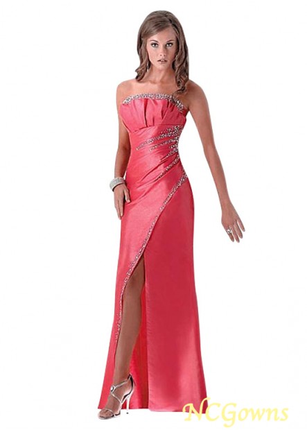Strapless Neckline Floor-Length Slit Taffeta Red Dresses
