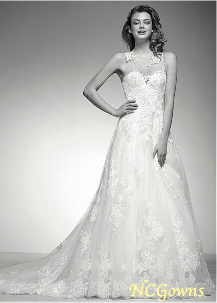 A-Line Tulle Fabric Sleeveless Sleeve Length Natural Waistline Wedding Dresses