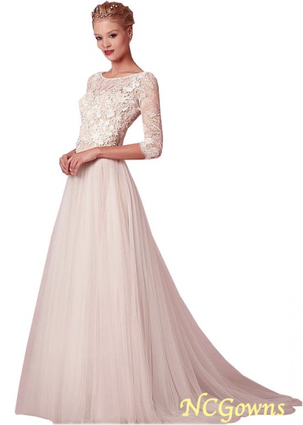 A-Line 3 4-Length Natural Illusion Sleeve Type Sweep 15-30Cm Along The Floor Full Length Length Wedding Dresses