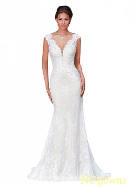 Lace V-Neck Full Length Natural Waistline Mermaid Wedding Dresses