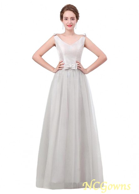 Full Length Length V-Neck Neckline Natural Tulle Fabric Silver Dresses