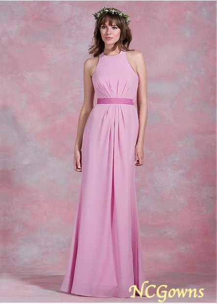 Chiffon Sheath Column Jewel Natural Waistline Pink Dresses