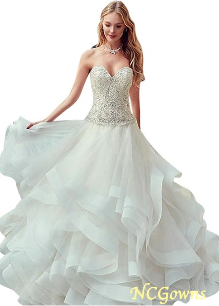 Full Length Natural Tulle  Organza Fabric Sweetheart A-Line Cathedral 50-70Cm Along The Floor Sweetheart Neckline