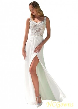 Sleeveless V-Neck A-Line Silhouette Full Length Length Wedding Dresses T801525320058