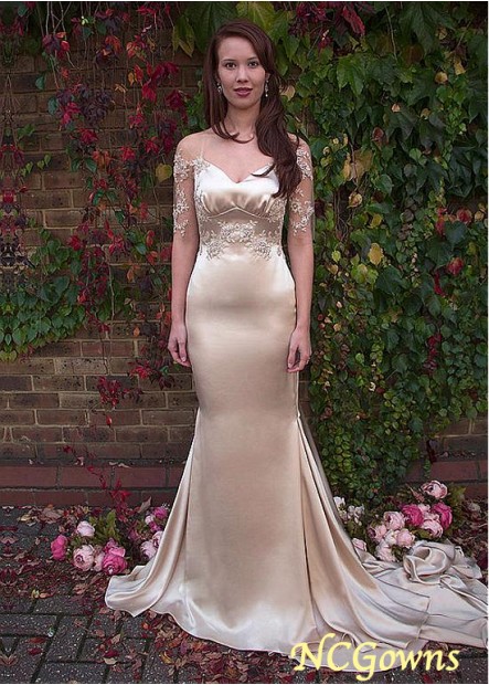 Ncgowns Stretch Satin Fabric Sweetheart Neckline Natural Illusion Chapel 30-50Cm Along The Floor Train Wedding Dresses
