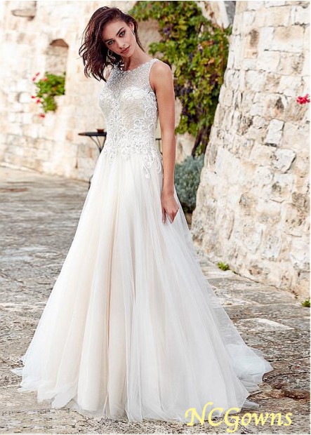 Tulle Fabric Sleeveless Sleeve Length Natural Jewel Neckline Wedding Dresses