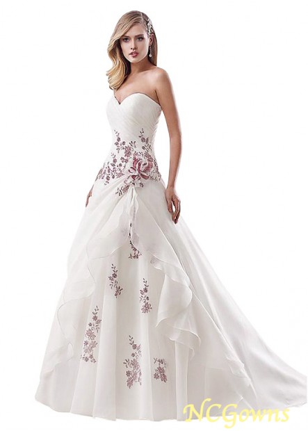 Sweetheart Neckline Full Length Organza Sleeveless Sleeve Length A-Line Silhouette Wedding Dresses