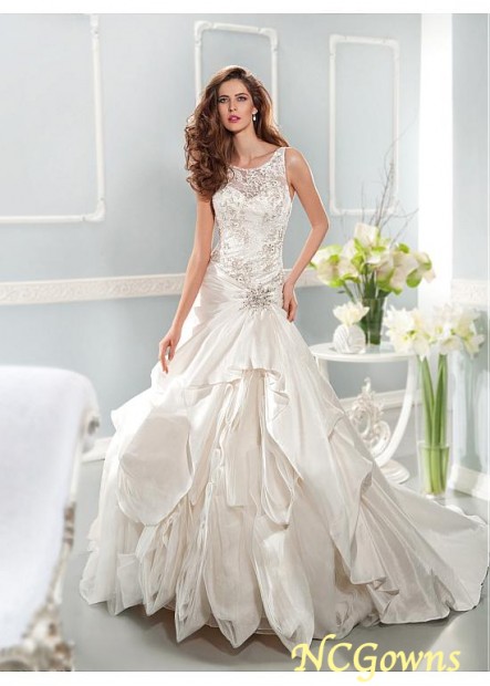 Jewel Neckline Organza  Tulle A-Line Silhouette Full Length Wedding Dresses