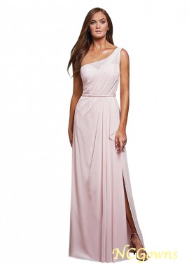 Ncgowns A-Line One Shoulder Full Length Pink Color Family Pink Dresses