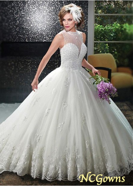 Natural Ball Gown Illusion High Neckline Tulle Plus Size