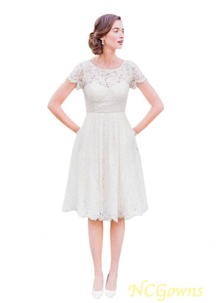 Ncgowns Knee-Length Length Lace Bateau Neckline A-Line Natural T-Shirt Without Train Short Wedding Dresses