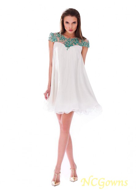 Ncgowns Chiffon  Tulle Fabric Short Mini Hemline Bateau White Dresses