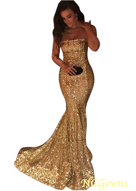 Ncgowns Floor-Length Yellow Tone Sequin Lace Strapless Evening Dresses