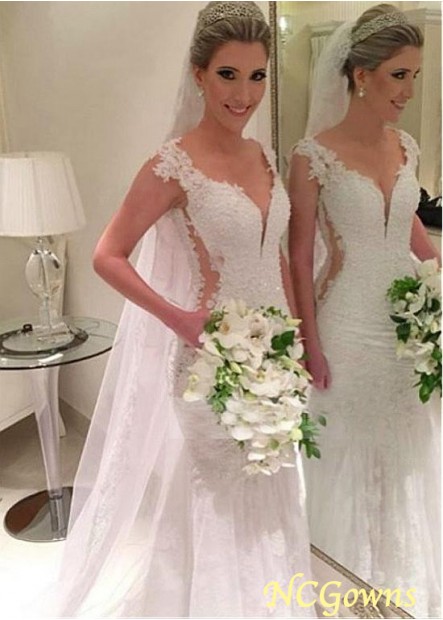 Cap Short Sleeve Length Tulle  Satin V-Neck Neckline Sweep 15-30Cm Along The Floor Wedding Dresses T801525329978