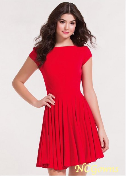 A-Line Silhouette Charmeuse Fabric Bateau Red Dresses T801525407773