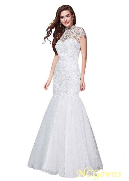 Illusion High Tulle  Lace White Floor-Length Color