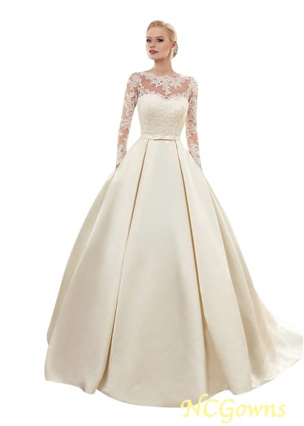 Sweep 15-30Cm Along The Floor Ball Gown Long Full Length Bateau Champagne Dresses