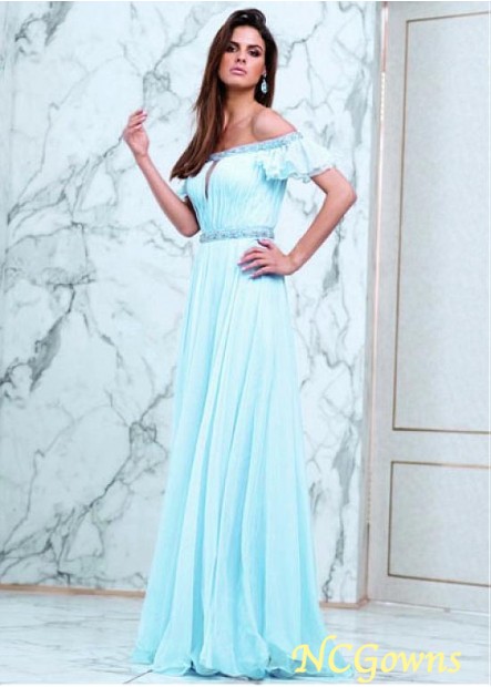 Floor-Length Off-The-Shoulder A-Line Blue Tone Color Family Silk-Like Chiffon Special Occasion Dresses