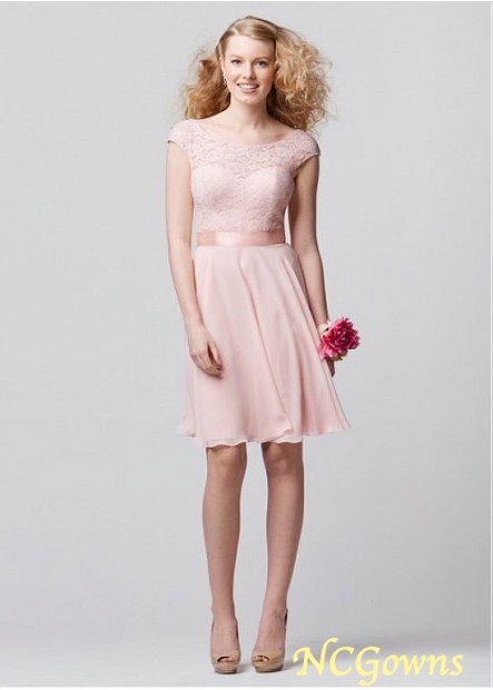 Lace  Chiffon Fabric Bateau Neckline Pink Dresses