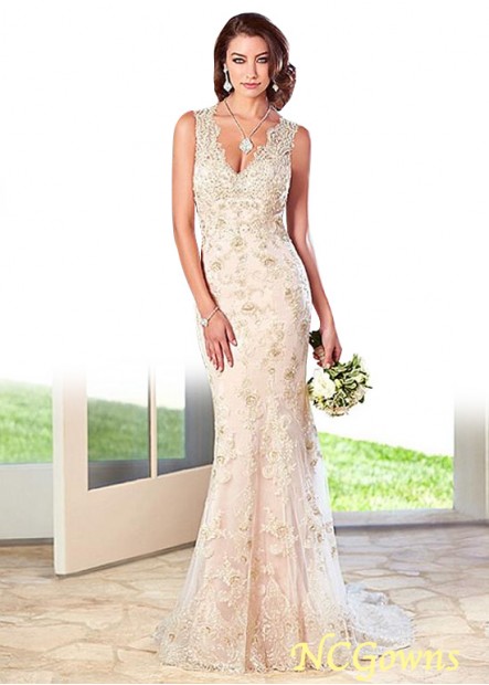 Full Length Length V-Neck Neckline Sleeveless Lace Wedding Dresses