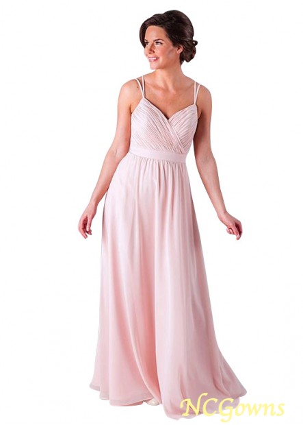 Ncgowns Chiffon A-Line Pink Full Length Natural Waistline Bridesmaid Dresses