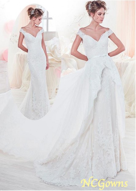 Natural Cap Sleeve Type Tulle Off-The-Shoulder Wedding Dresses