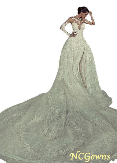 Tulle  Satin Fabric Natural Waistline 2 In 1 Long Full Length Length Royal Monarch 70Cm Along The Floor Wedding Dresses