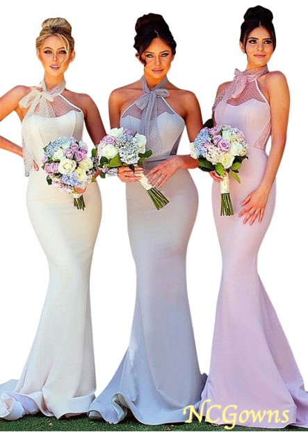 Mermaid Trumpet Silhouette White Natural Waistline Acetate Satin  Tulle Full Length Bridesmaid Dresses