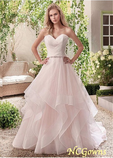 Ncgowns A-Line Sleeveless Sleeve Length Tulle  Organza Chapel 30-50Cm Along The Floor Sweetheart Neckline Full Length Wedding Dresses