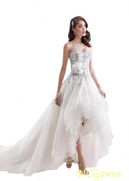 Sleeveless Hi-Lo Length Dropped Waistline Tulle  Organza  Chapel 30-50Cm Along The Floor Short Wedding Dresses