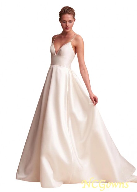 Ncgowns Satin Fabric Sleeveless Full Length Natural Waistline Chapel 30-50Cm Along The Floor Beach Wedding Dresses