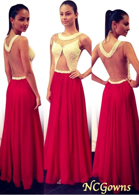 Red Tone Sequin Lace  Chiffon Pleat Skirt Type A-Line Silhouette Jewel Neckline Color