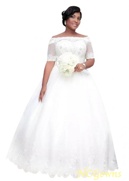 Tulle Off-The-Shoulder Neckline Full Length Ball Gown Silhouette Illusion Sweep 15-30Cm Along The Floor Wedding Dresses