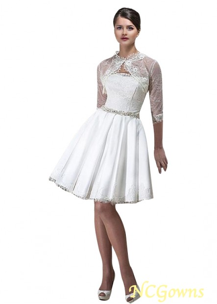 Lace  Satin Natural 3 4-Length High Collar Wedding Dresses T801525328750