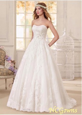 Natural Waistline Strapless Tulle  Organza A-Line Lace Wedding Dresses
