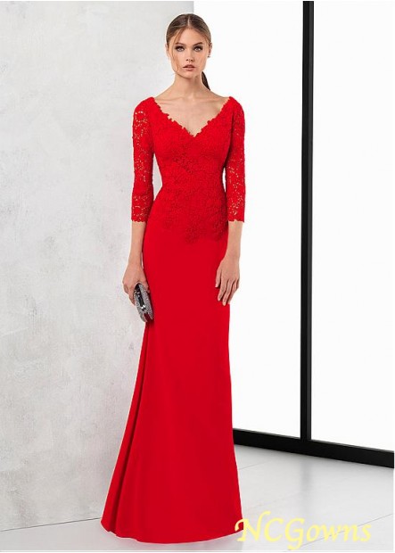 Straight Without Train Lace Sheath Column V-Neck Red Dresses T801525406055