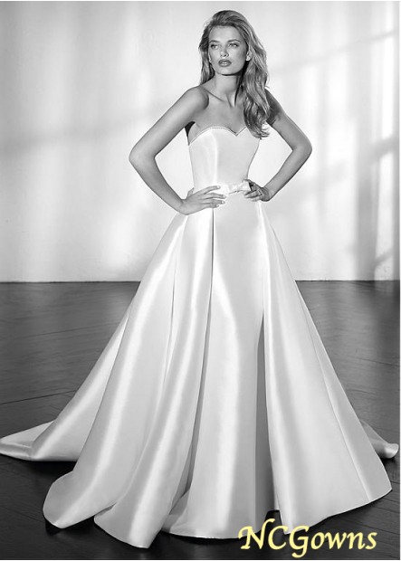 Satin Fabric Full Length Length Sleeveless Natural Cathedral 50-70Cm Along The Floor Wedding Dresses