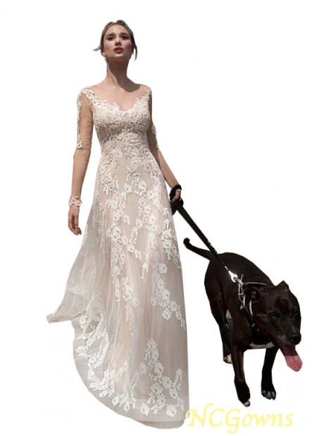 Natural Illusion Bateau Long Full Length Lace Wedding Dresses