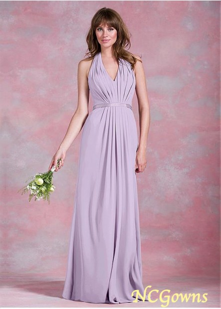 Purple Halter Neckline Full Length Natural Bridesmaid Dresses