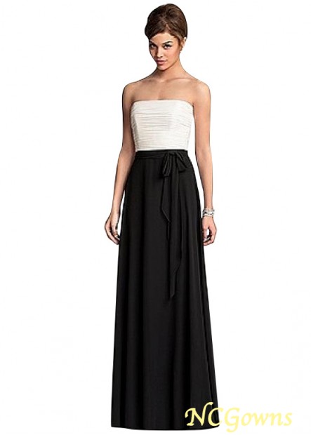 Chiffon  Stretch Satin Fabric Natural Waistline Full Length A-Line Black And White Dresses T801525354832